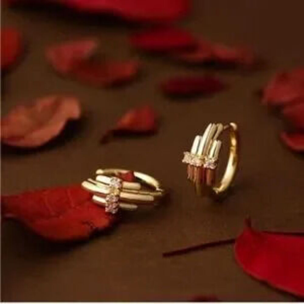 Gold 14k Gold Plated Cubic Zirconia Hoop Earrings Gift Minimalist